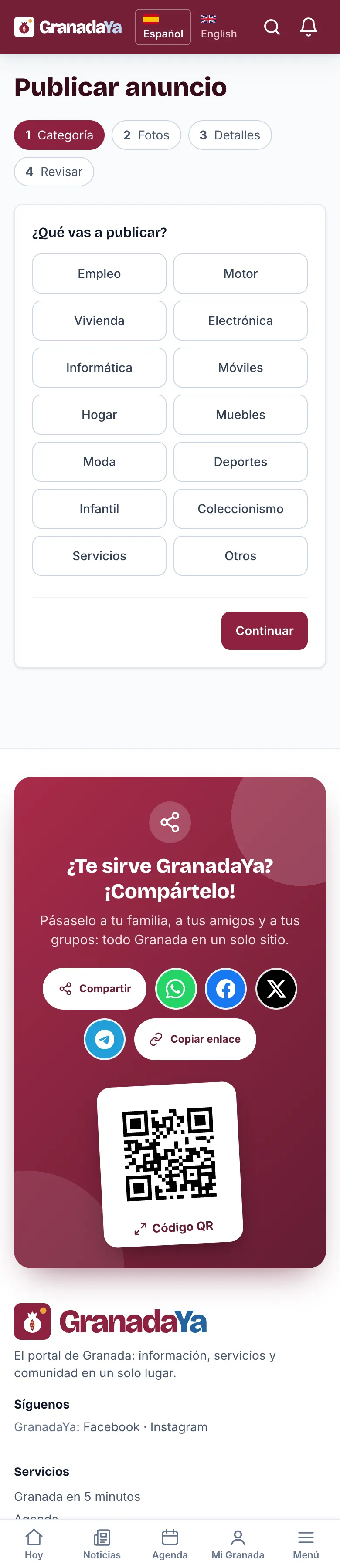 Publicar anuncio, paso 1: elegir la categoría