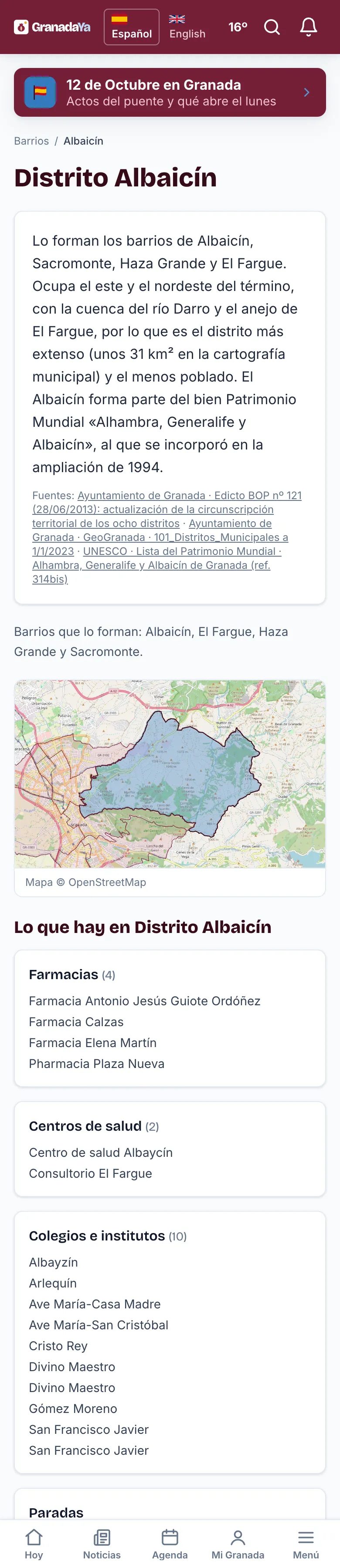 La página de un barrio