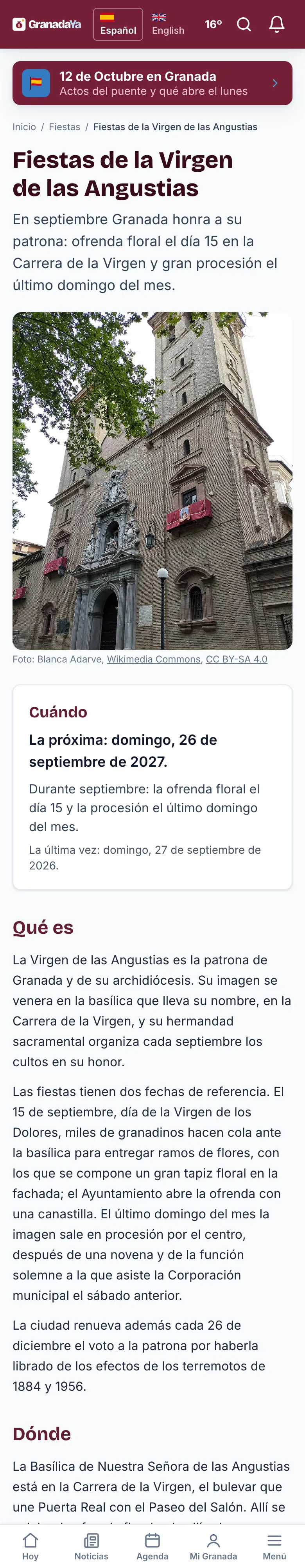 La página de una fiesta