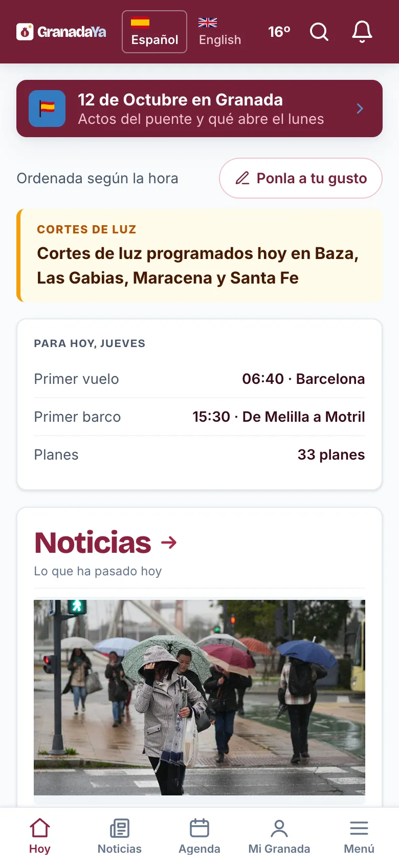 La portada de GranadaYa en el móvil