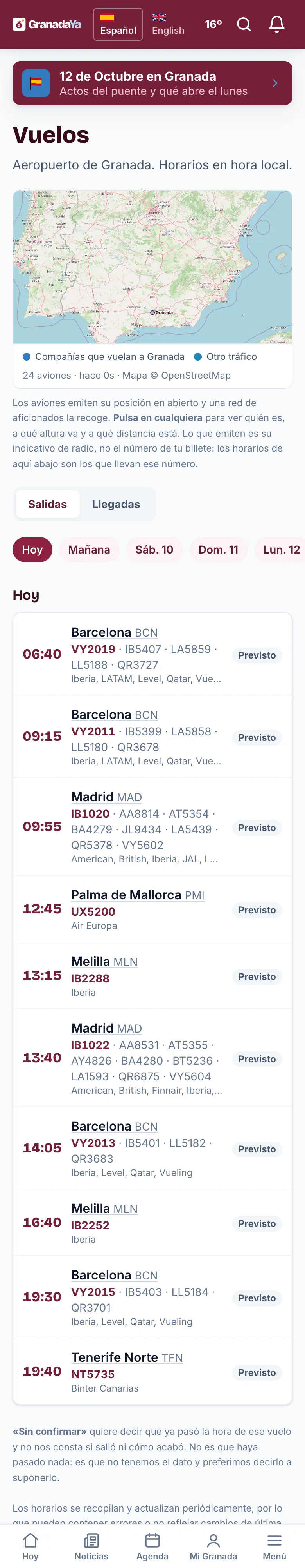 Vuelos: el mapa y las salidas