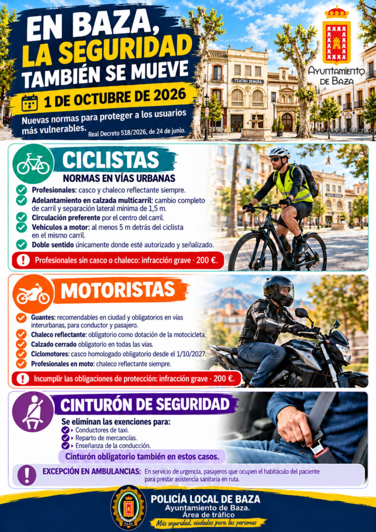 Imagen de la noticia: Baza aplica desde el 1 de octubre nuevas normas para ciclistas, motoristas y cinturón